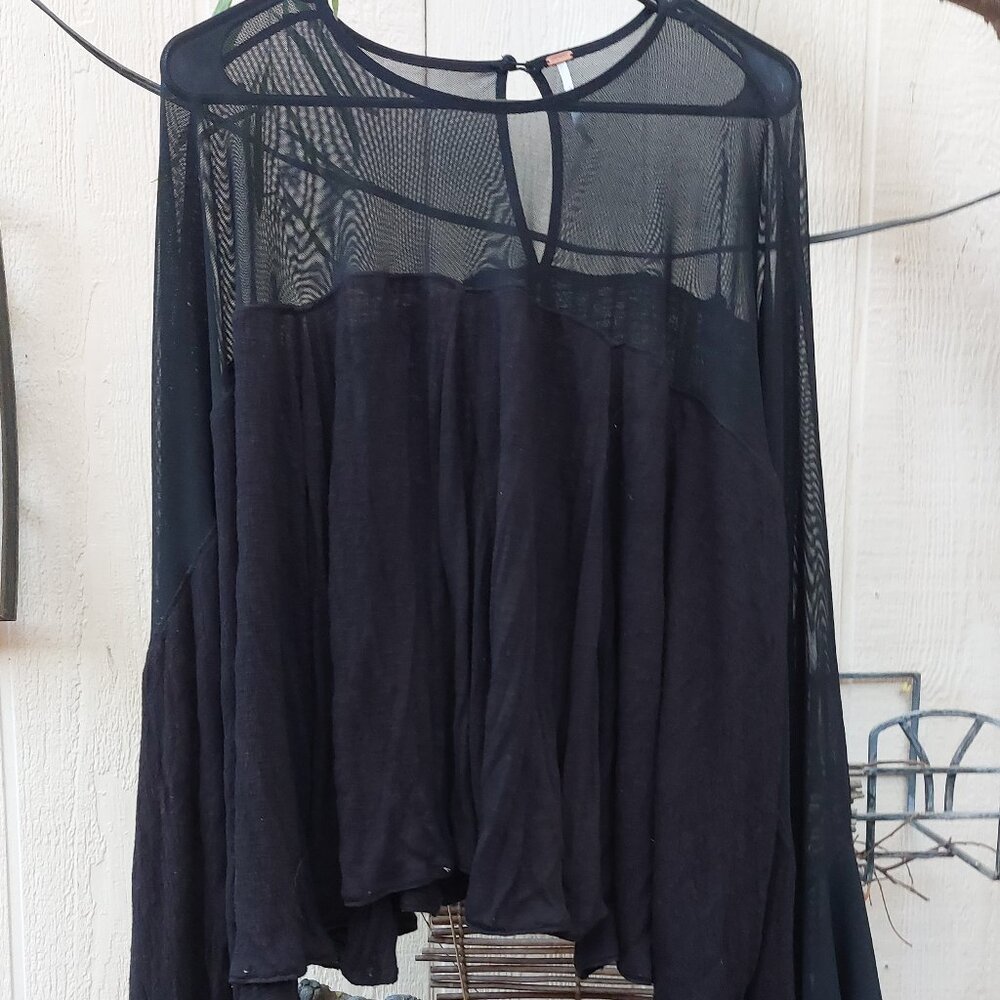 Free People Black Sheer Yoke Tunic